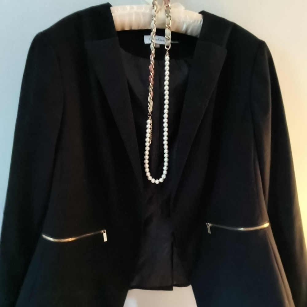 Calvin Klein Black Blazer with Zipper Accents